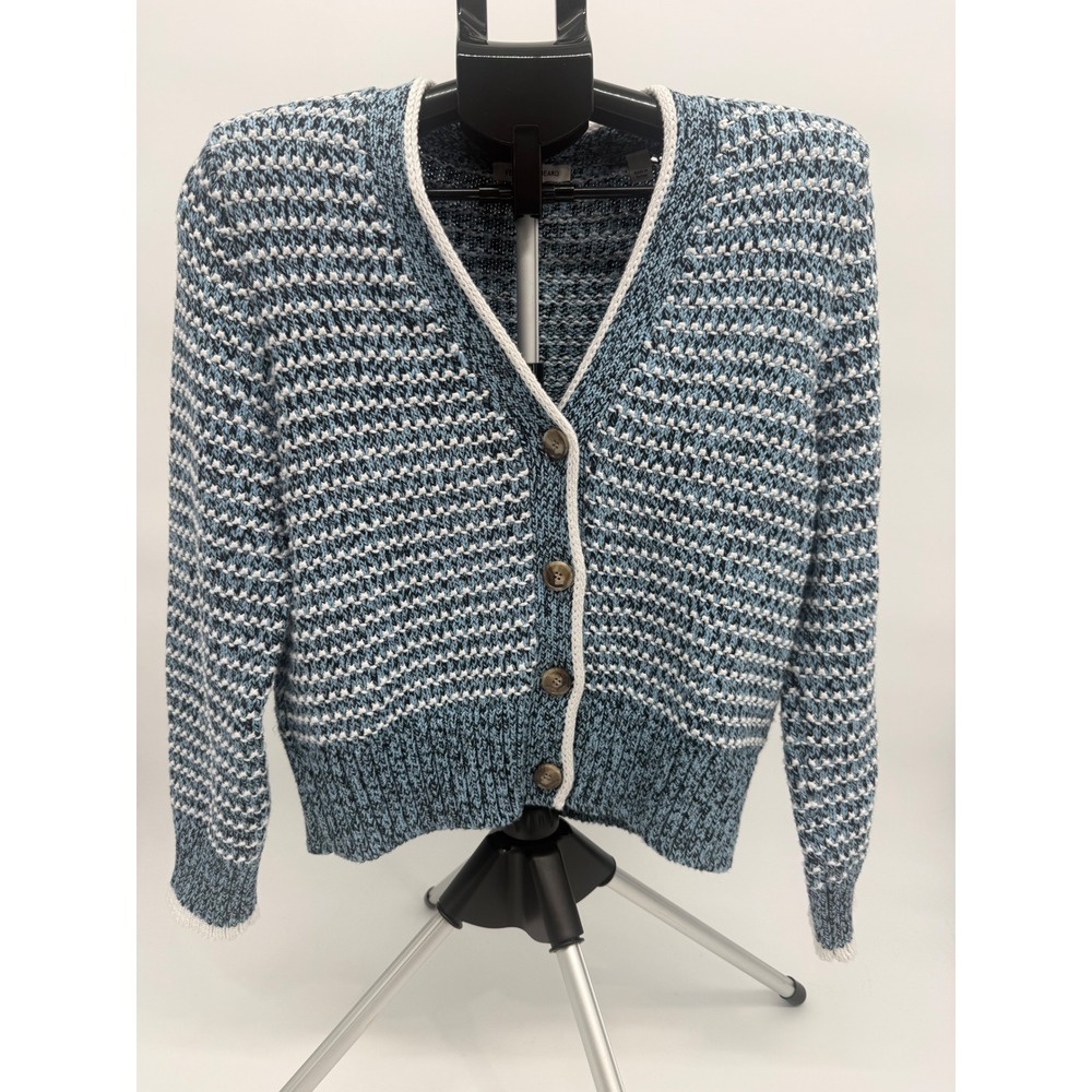 Veronica Beard Ansonia Cardigan M Lake Mist Cotton Shoulder Pads NWOT $448